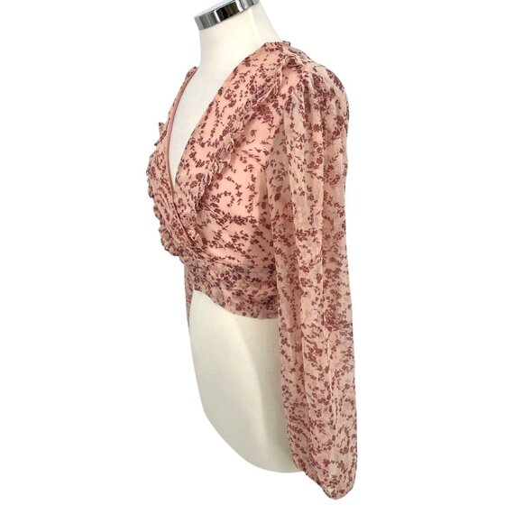 Bardot Floral Wrap Tie-Front Long-Sleeve Blouse Pink Red Size US 8 Medium - Picture 6 of 16